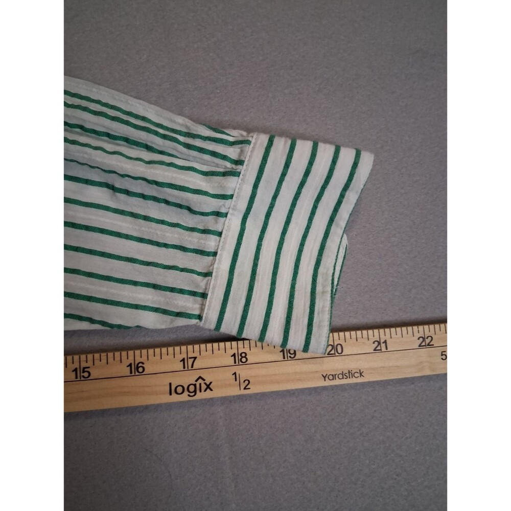 LOFT Green White Striped Button Down Shirt XS 100% Cotton Oversized Blouse - Picture 7 of 8
